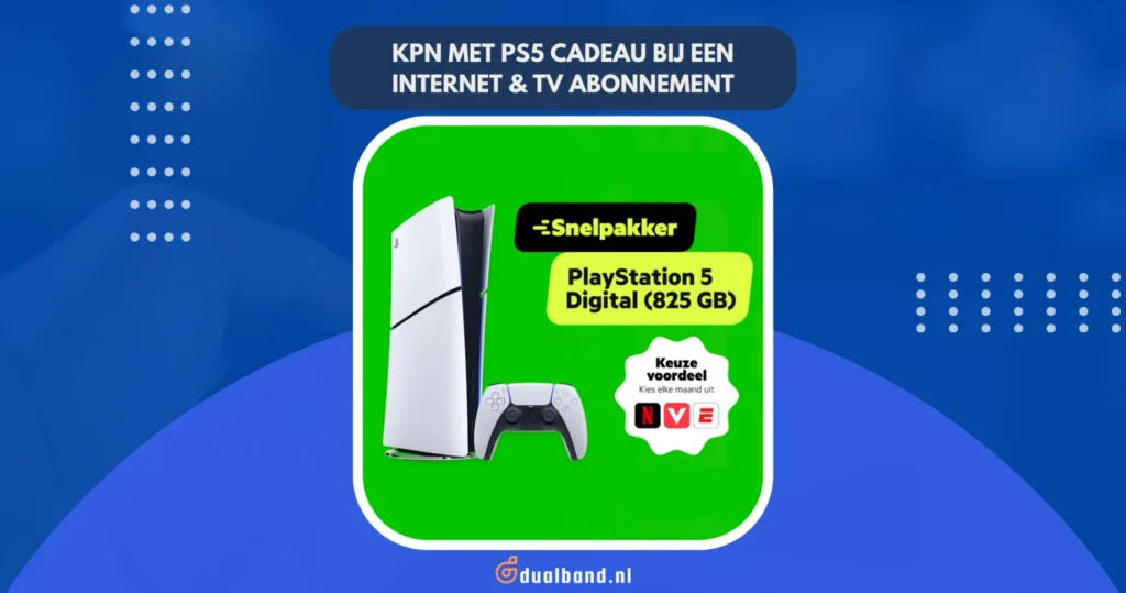 Hero afbeelding van de PS5 actie bij KPN met spelcomputer en controller